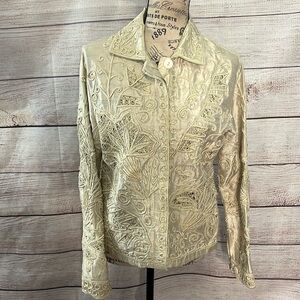 Vintage Sandy Starkman Silk Blouse Embroidered Beaded Appliqués Cut Work Small
